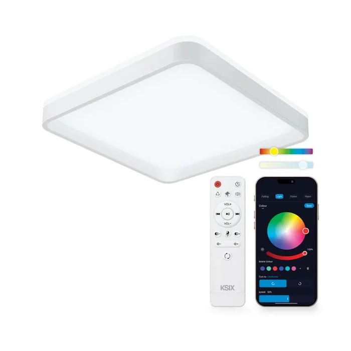 Plafón SmartLED KSIX Stellar Plus, Cuadrado, Altavoz, RGBIC + CCT, 49x49x7,5cm, 4450 lm, 35W, App Tuya, Blanco