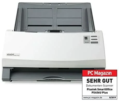 Plustek SmartOffice PS406U Plus Escáner con alimentador automático de documentos (ADF) 600 x 600 DPI A4 Gris, Blanco