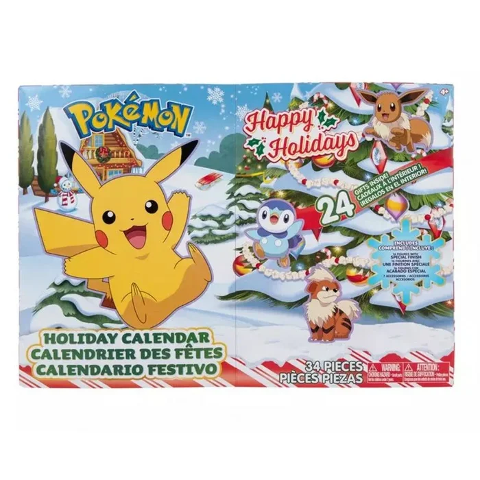 Pokémon PKW2689 – Calendario navideño con 16 Figuras de Batalla de 2 Pulgadas con Acabado Especial y Ocho Accesorios únicos, Multicolor