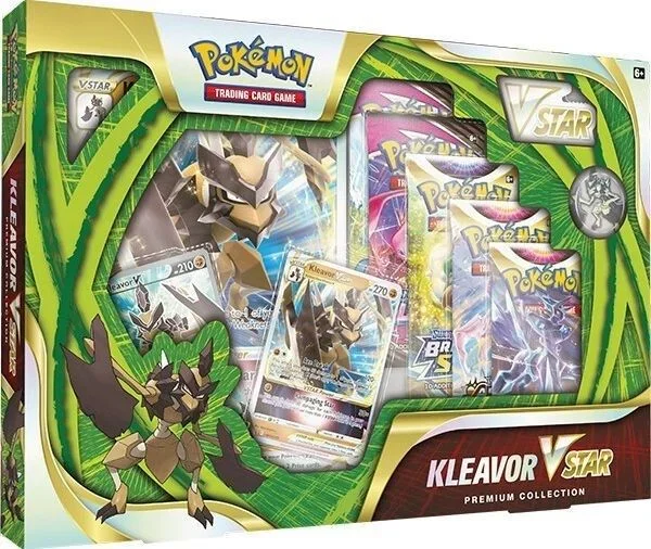Pokemon TCG: Kleavor VSTAR Premium Collection (2 Tarjetas promocionales grabadas, 1 Tarjeta de Gran tamaño y 5 Paquetes de Refuerzo)