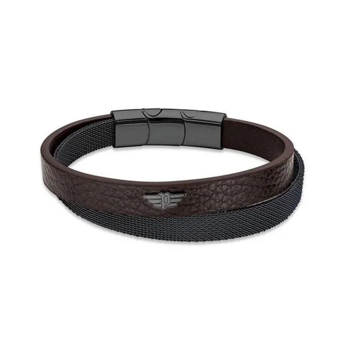 Police Brazalete Pulseira Hardware IP cz Mesh &Pele Cast ::S PEAGB2119613 Marca