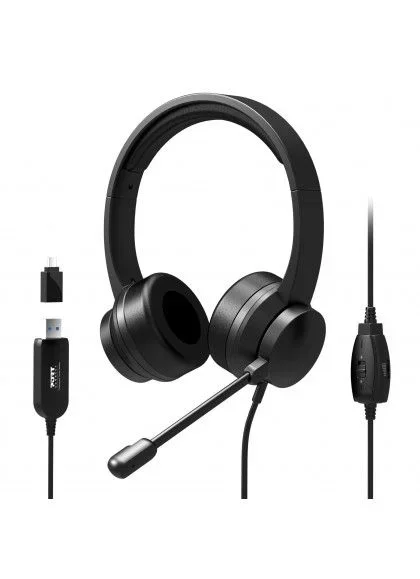 Port Designs 901605 auricular y casco Auriculares Alámbrico Diadema USB tipo A Negro