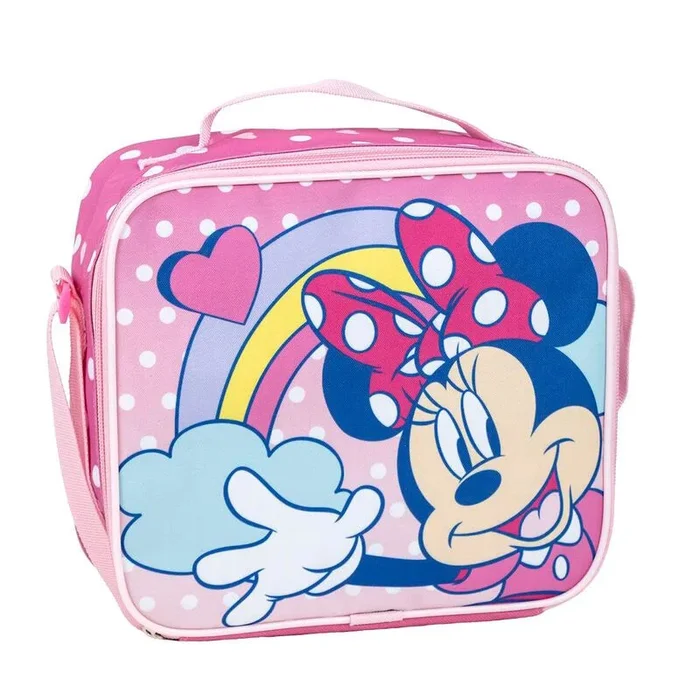 Portameriendas Térmico de Minnie Mouse – Color Rosa – 21,5×8,5×19 cm – Fabricado en Poliéster – Mochila Pequeña con Cierre de Cremallera y Asa Regulable – Producto Original Diseñado en España
