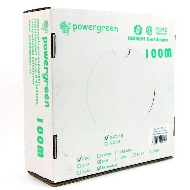 Powergreen CAB-05100-FFL Bobina de Cable Cat 5E Ftp 100 metros Flexible Caja 24 Awg
