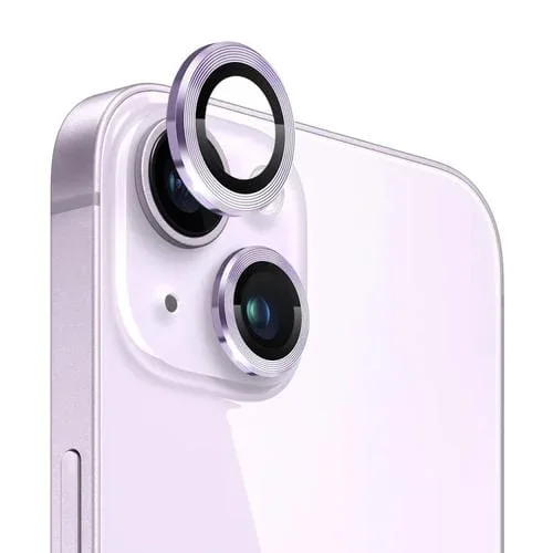 Protector de Lente de Cámara Northjo iPhone 14 y 14 Plus Vidrio Templado Anillo de Metal (Púrpura)