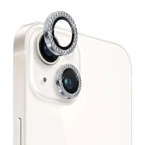 Protector de Lente de Cámara Northjo para iPhone 14/14 Plus Película de Anillo de Diamantes Metal Vidrio Templado (Plata)