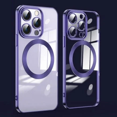 Protector de Lente + Estuche para Teléfono + iPhone 15 Pro Max + Magsafe + Galvanizado (Púrpura Oscuro)
