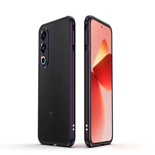 Protector de Lente y Funda con Marco de Metal para Meizu 21 Aurora (Negro y Morado)