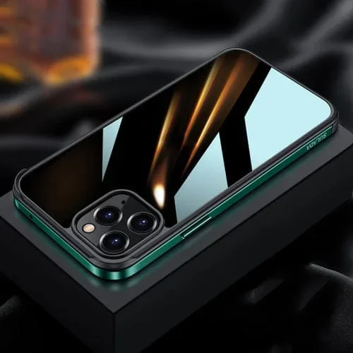 Protector de Pantalla + Funda TPU + Marco de Metal para iPhone 13 Pro (Verde Noche Oscuro)