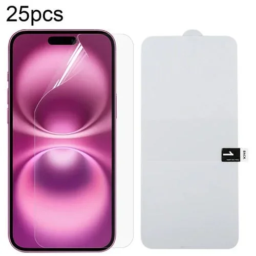 Protector de Pantalla + iPhone 16 Plus + Película Hidrogel + Completo + A Prueba de Explosiones (25 Piezas)