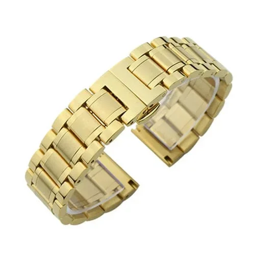 Pulsera de Acero Inoxidable 16mm Unisex con Hebilla de Mariposa y Cinco Cuentas (Dorado)