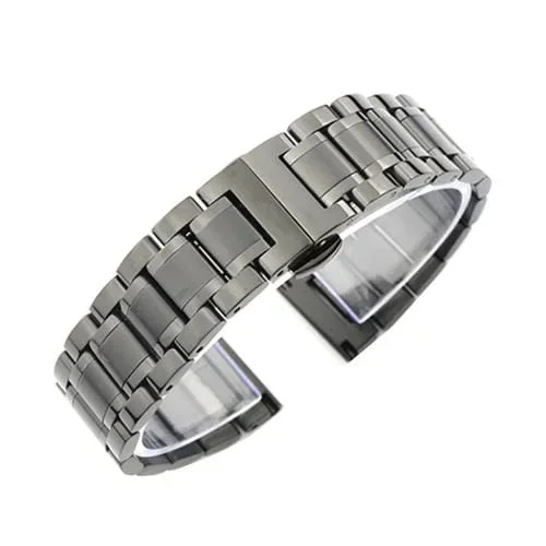 Pulsera de Acero Inoxidable 17mm Unisex con Hebilla de Mariposa y Cinco Cuentas (Negro)