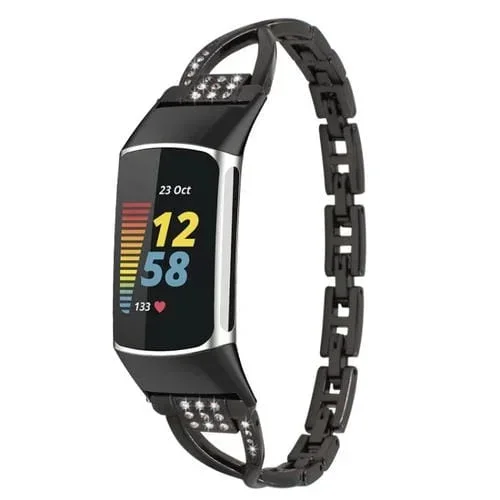 Pulsera Metal para Fitbit Charge 5 Diamond (Negro)