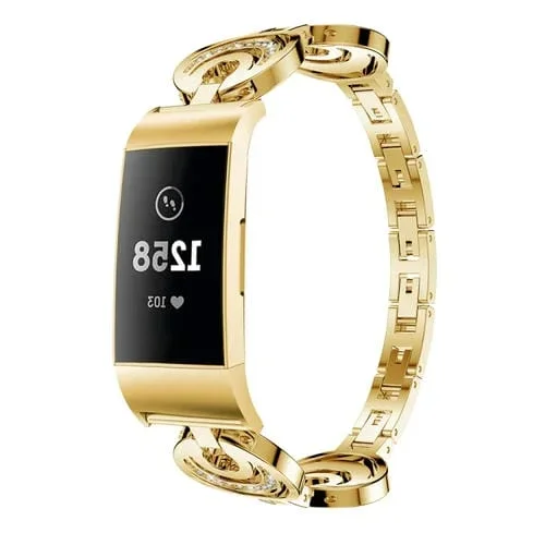 Pulsera Metal para Fitbit Charge 5 Sun Moon Star Diamond (Oro)