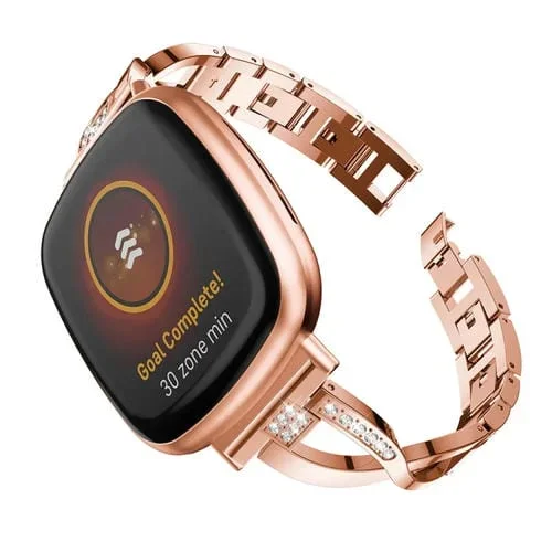 Pulsera Metal Universal para Fitbit Versa 4 y Sense 2 Diamond (Oro Rosa)