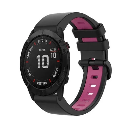 Pulsera Silicona para Garmin Fenix 6X Pro 26mm Sports Band Dos Colores (Negro+Rosa)