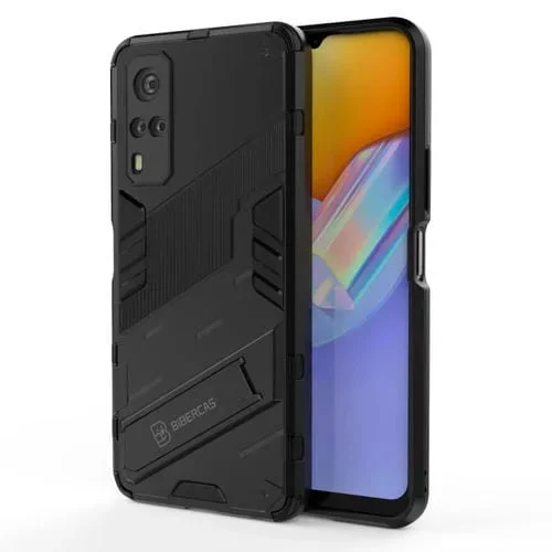 Punk Armor 2 En 1 PC + Estuche a Prueba de Golpes de TPU con Soporte Invisible para Vivo Y51 (Versión India 2020) (Negro)
