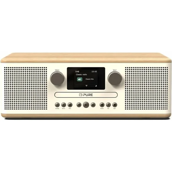 Pure Classic C-D6 Equipo de música (Reproductor de CD, Dab+/FM, Bluetooth, AUX, USB, Alarma Sleeptimer) Blanco algodón/Roble