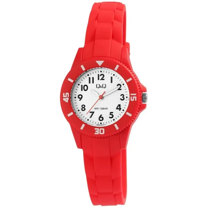 Q&Q Reloj infantil de aprendizaje de silicona, hebilla de 10 bar, analógico, cuarzo, V26A-00XVY, rojo, Correa