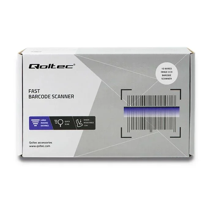 Qoltec 50865 lector de código de barras Lector de códigos de barras portátil 1D Laser Negro, Blanco
