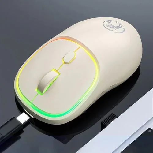 Ratón Inalámbrico Imice W-618 Recargable 4 Botones 1600 DPI 2.4Ghz Bluetooth Silencioso para Computadora PC Laptop (Té con Leche)