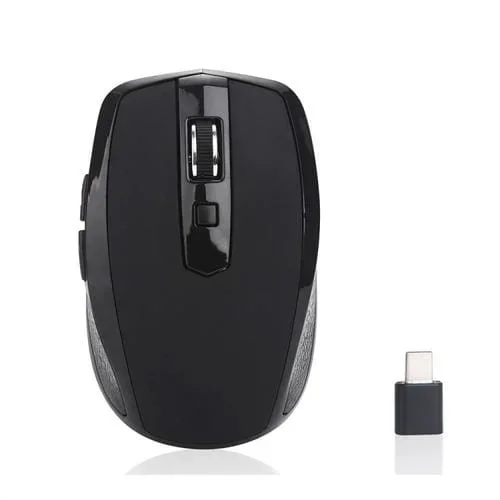 Ratón Inalámbrico Silencioso para Juegos y Oficina Tipo C USB-C 6 Teclas (Negro)