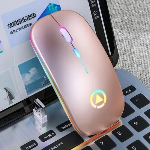 Ratón inalámbrico Yindiao A2 2.4Ghz 1600Dpi 3-Modos RGB ajustable recargable silencioso (Rose Gold)