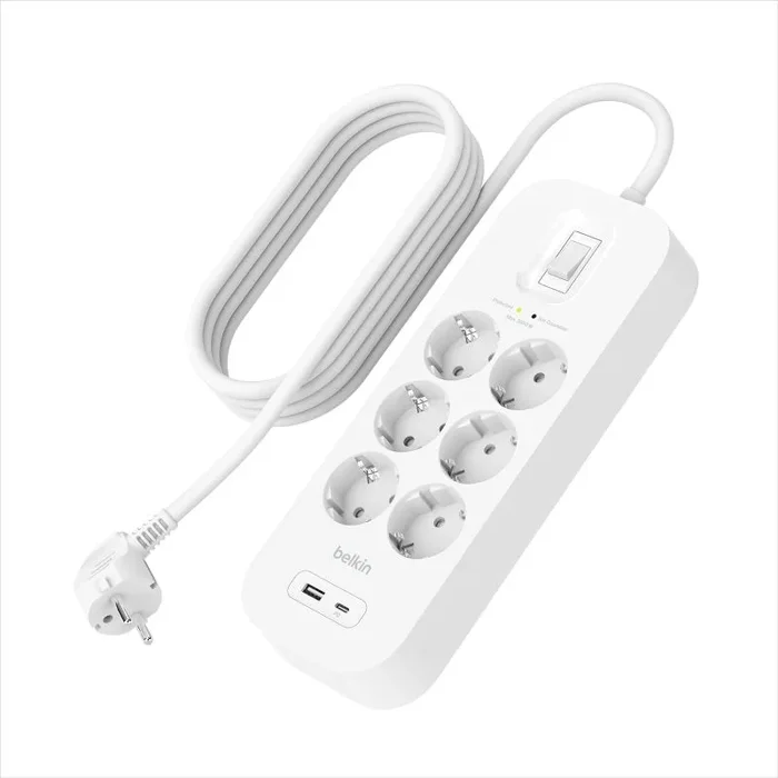 Regleta alimentacion belkin srb002vf2m de proteccion contra sobretensiones 6 tomas boton apagado usb-c usb-a