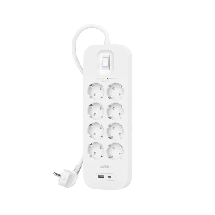 Regleta alimentacion belkin srb003vf2m de proteccion contra sobretensiones 8 tomas boton apagado usb-c usb-a