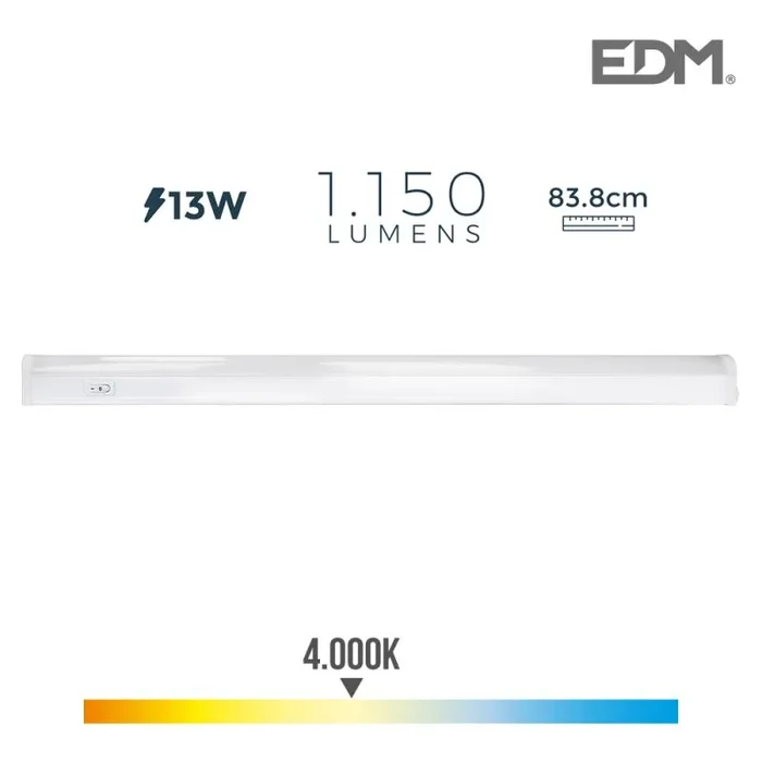 REGLETA ELECTRONICA LED 13W 1150 LUMENS 4000K LUZ DIA 3,6×83,8x3cm EDM