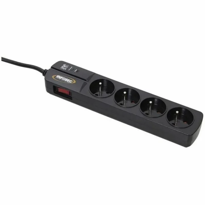 Regleta enchufes 4 tomas con interruptor infosec s4 black line ii negro