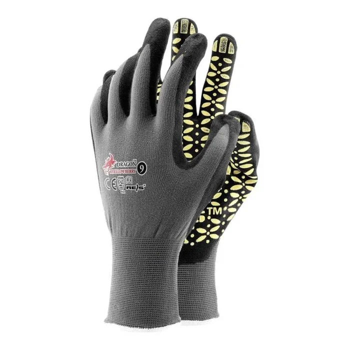 Reis RYELLOWBERRY7 – Guantes de protección con diseño de dragón, color negro y amarillo, talla 7, 12 unidades