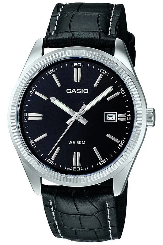 Reloj Casio MTP-1302PL-1A Latón correa color: Negro Dial Negro Analógico Hombre