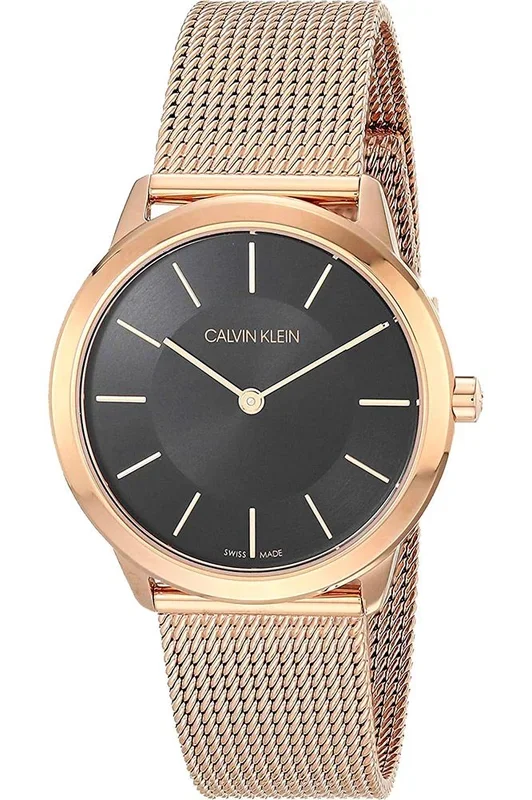 Reloj de pulsera Calvin Klein – K3M2262Y correa color: Oro rosa Dial Negro Mujer