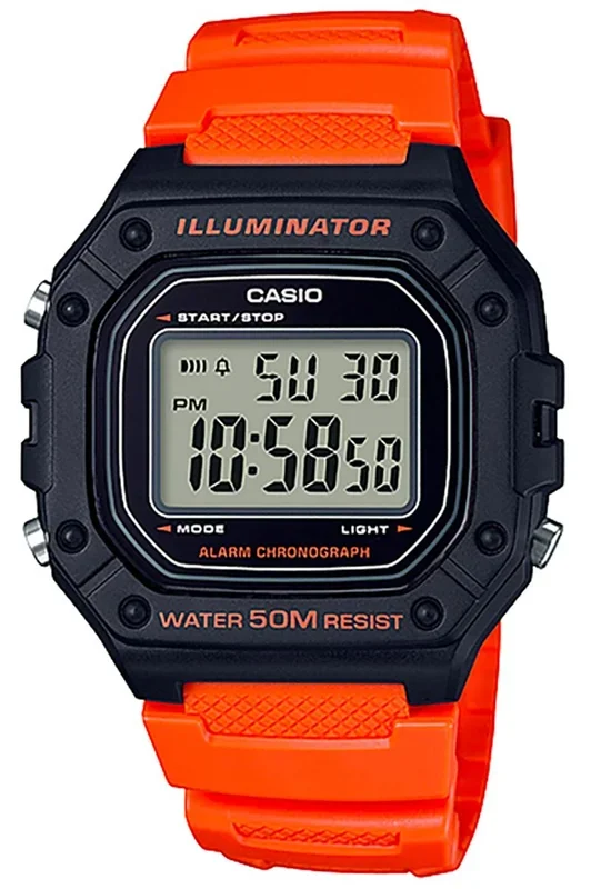 Reloj de pulsera CASIO Collection – W-218H-4B2 correa color: Naranja Dial LCD Negro Hombre