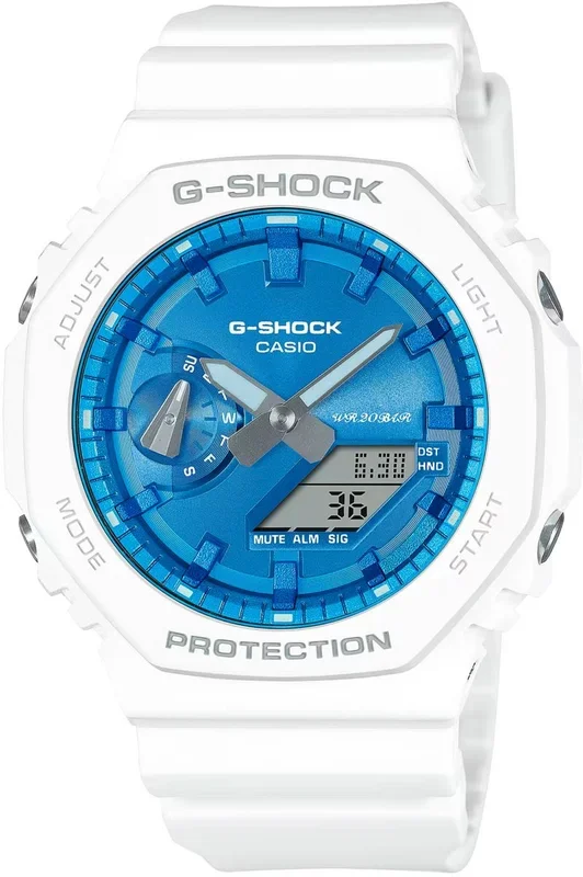 Reloj de pulsera CASIO G-Shock – GA-2100WS-7AER correa color: Blanco Dial Azul luminoso Hombre