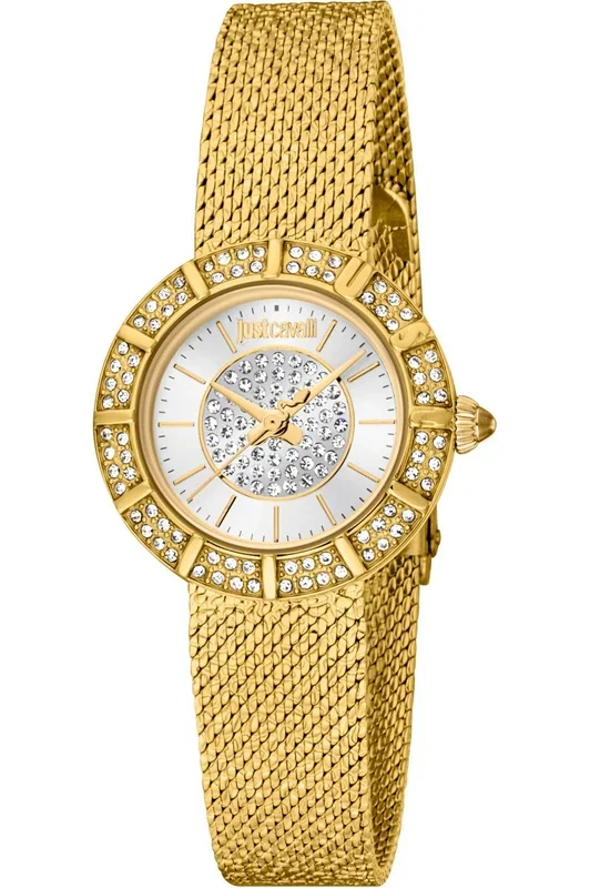 Reloj de pulsera Just Cavalli Glam Chic Eleganza Mini – JC1L253M0055 correa color: Negro Dial Gris plata Hombre