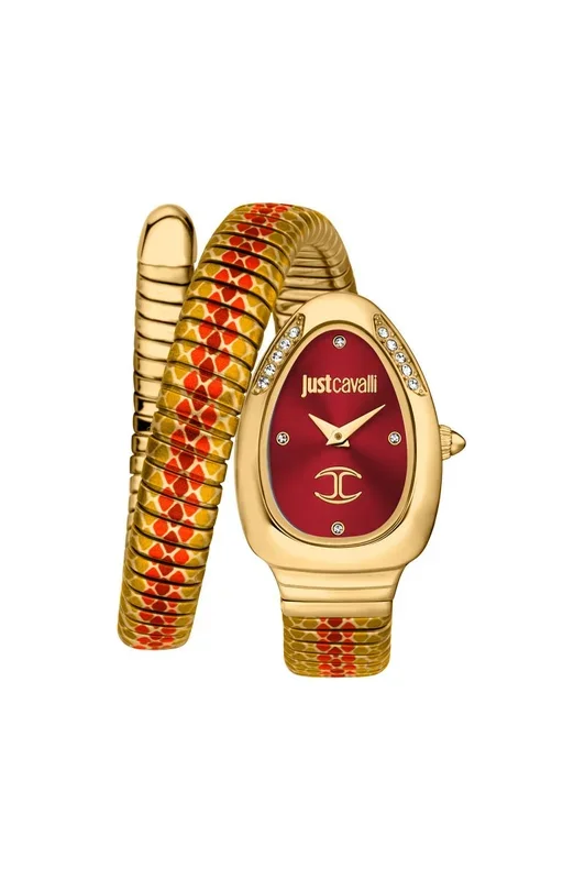 Reloj de pulsera Just Cavalli Signature Snake Pelle solo – JC1L251M0045 correa color: Oro amarillo Pardo pálido Dial Gris plata Hombre