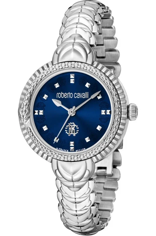 Reloj de pulsera Roberto Cavalli by Franck Muller – RV1L203M0041 correa color: Gris plata Dial Azul noche Mujer
