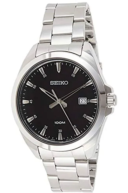 Reloj de pulsera SEIKO Quartz – SUR209P1 correa color: Gris plata Dial Negro Hombre