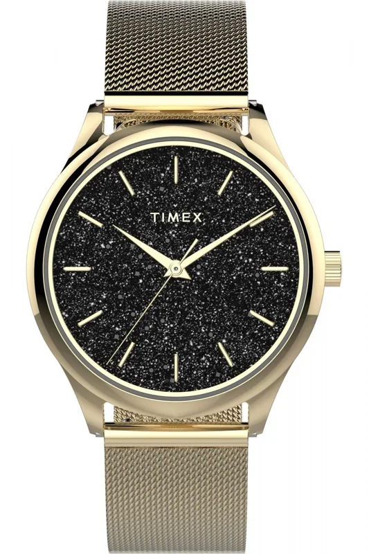Reloj de pulsera TIMEX – TW2V01300 correa color: Oro amarillo Dial Negro Mujer