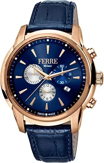 Reloj Ferrè Milano FM1G131L0031 Acero Inoxidable Chapado correa color: Azul Dial Azul Cronógrafo Hombre