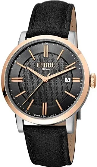 Reloj Ferrè Milano FM1G156L0031 Acero Inoxidable Chapado correa color: Negro Dial Negro Analógico Hombre