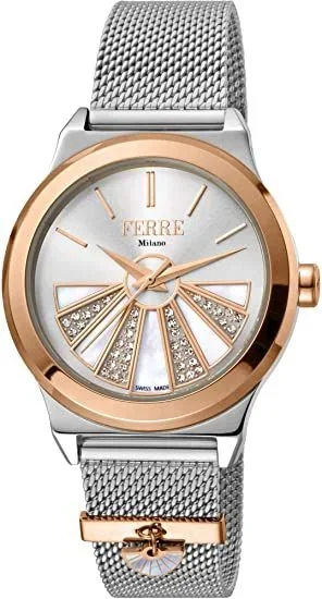 Reloj Ferrè Milano FM1L125M0091 Acero Inoxidable Chapado correa color: Metálico Dial Plata Analógico Mujer