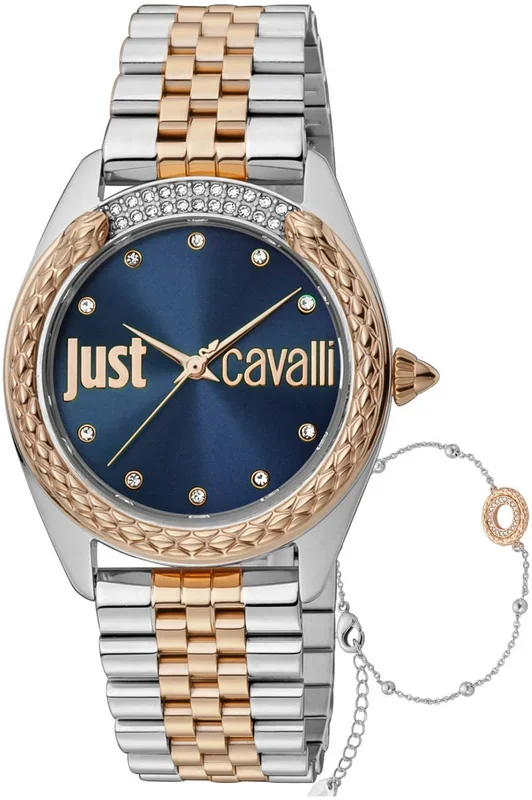 Reloj Just Cavalli JC1L195M0125 Acero Inoxidable correa color: Bicolor Dial Azul Analógico Mujer
