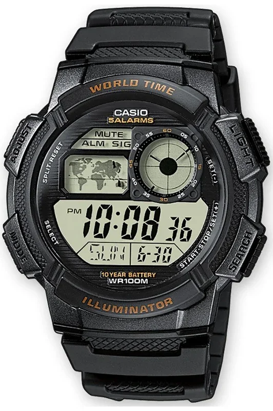Reloj para Hombre Casio, Modelo AE-1000W-1AVEF. Resina correa color Negro y Dial LCD Digital Hombre. Reloj analógico Deportivo Negro Casio. WR 100 mt.