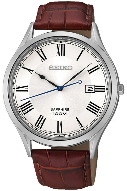 Reloj para Hombre Seiko, Modelo SGEG97P1. Reloj de Acero Inoxidable, correa de color Marrón y Dial en color Gris. Reloj Analógico para Hombre. WR 100 mt.