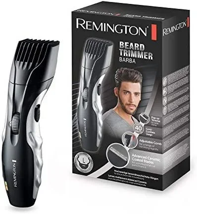 Remington Recortadora de Barba Ceramic Beard, Barbero con Cable e Inalámbrico, Cuchillas Cerámica, 9 Ajustes de Longitud, Rueda Zoom Ajuste de Longitud, 40 min Autonomía, Indicador Carga, MB320C