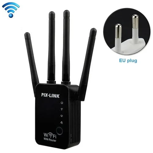 Repetidor de Enrutador WIFI Inteligente Inalámbrico con 4 Antenas WIFI (Negro) Enchufe de la UE