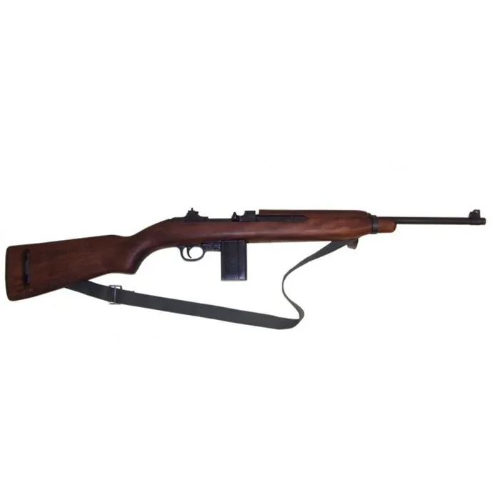 Réplica de Carabina M1, calibre .30, diseñada por Winchester en los Estados Unidos en 1944 durante la 2ª Guerra Mundial, con correa de tela, con cañón ciego, no dispara, para decoración